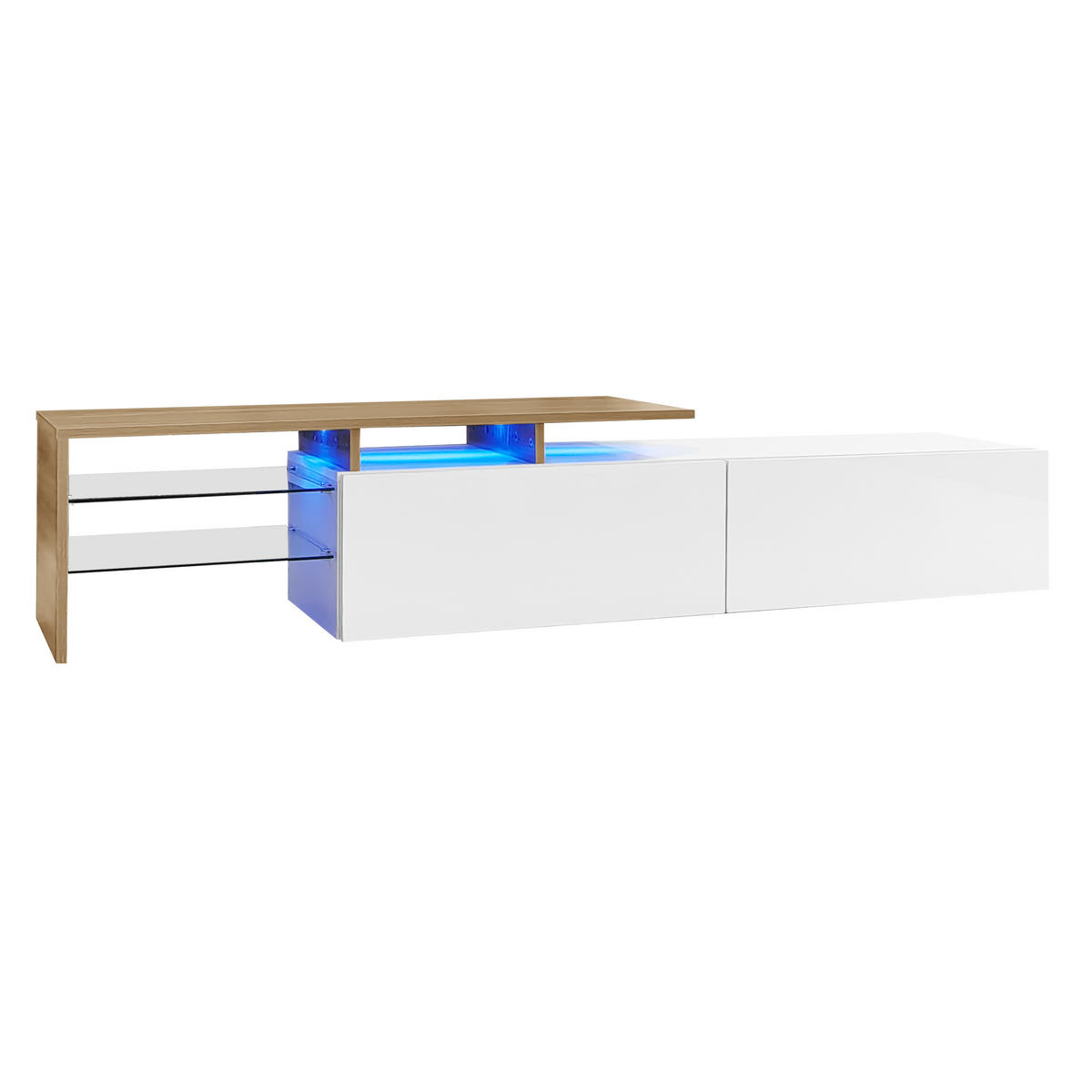 TV-SCHRANK 170/33/33,5 cm in Weiß und Holzfarbe aus Spanplatte mit LED-Beleuchtung - Weiß, Glas/Holzwerkstoff (170/33.5/33cm) - CHICFURN