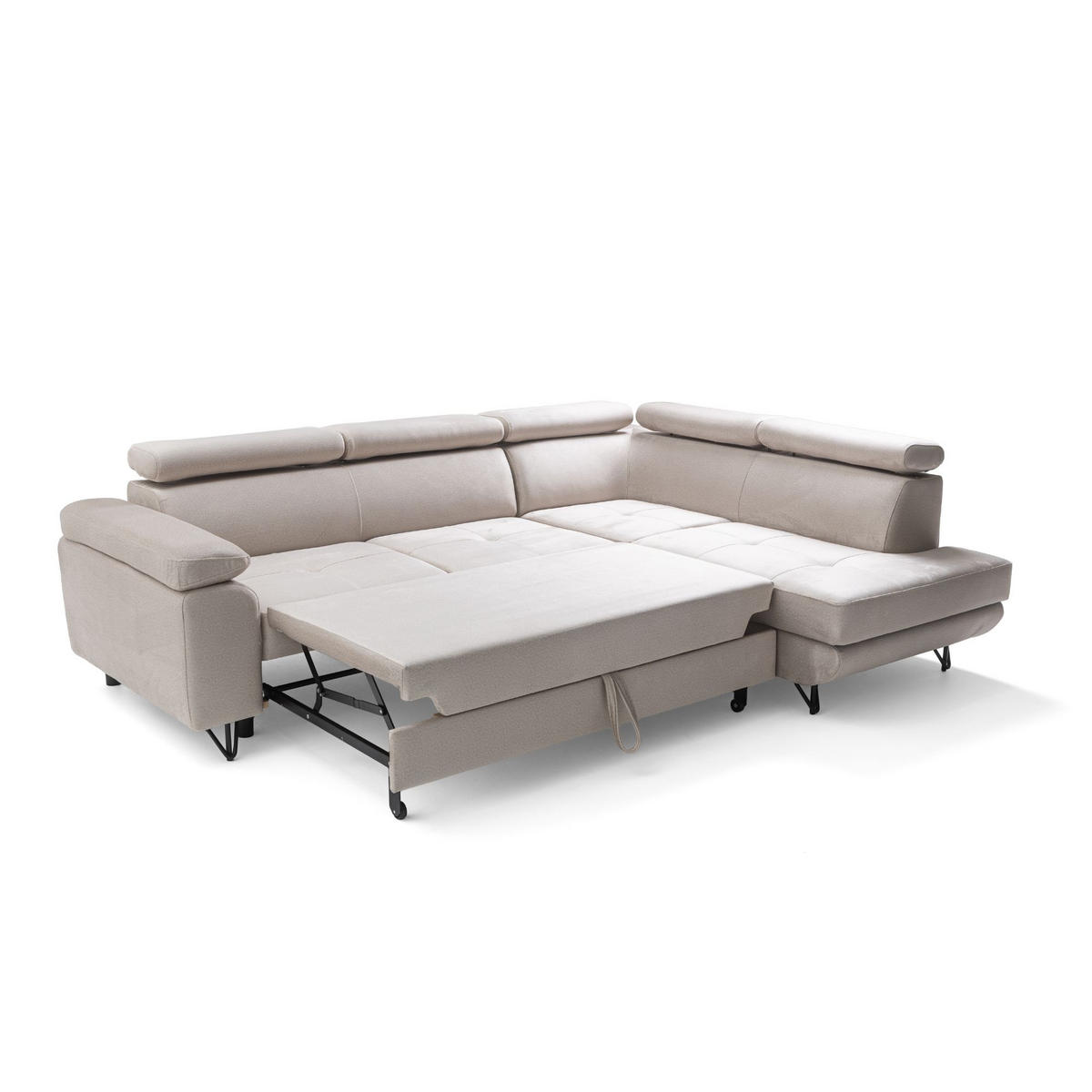 ECKSOFA JUNIOR L Rechts mit Schlaffunktion 194x128 Velours Creme - Creme/Schwarz, Holz/Textil (184/249cm) - Muffo