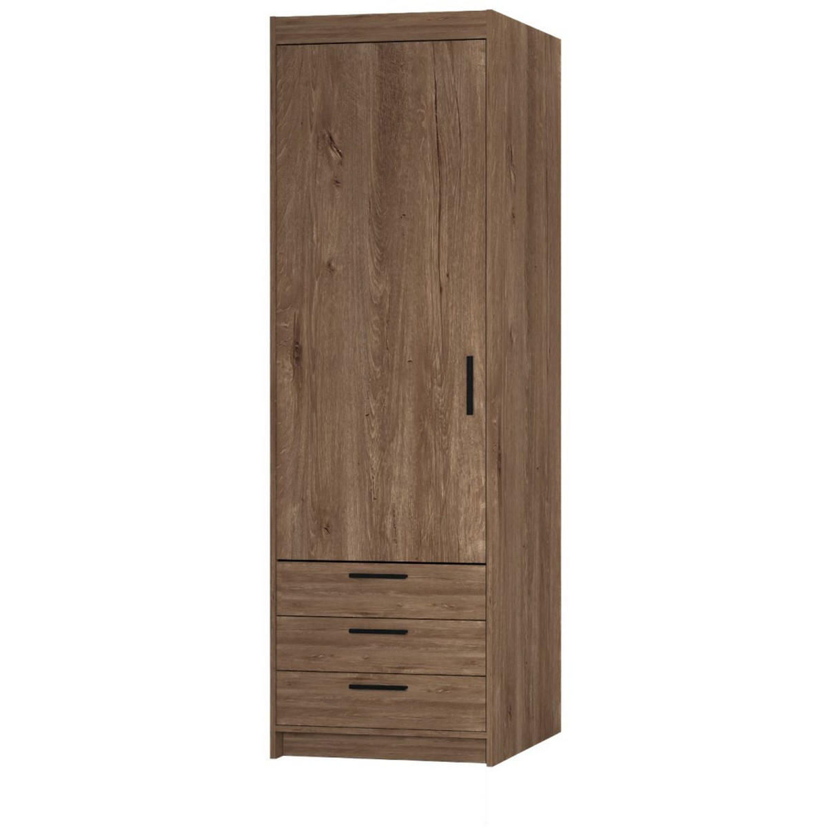 DREHTÜRENSCHRANK Elena mit 1 Tür und 3 Schubladen, Eiche Lefkas - Eichefarben, Holzwerkstoff (60/190/53cm) - Beautysofa