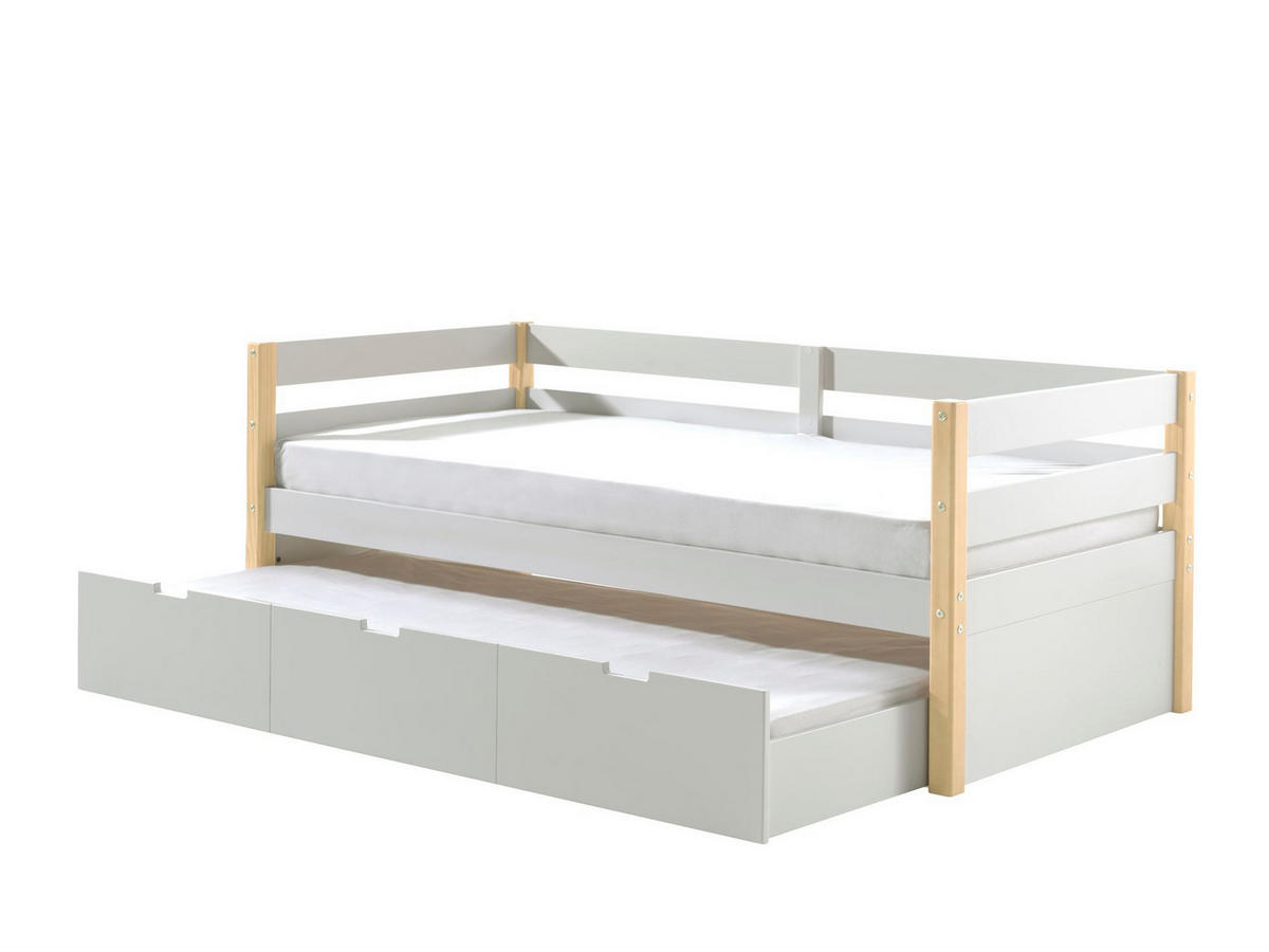 KOJENBETT mit Schubladen Karissa 211x77x98 Massivholz+MDF Weiß/natur - Buchefarben/Weiß, Holz (90/200cm) - 58aufmkessel