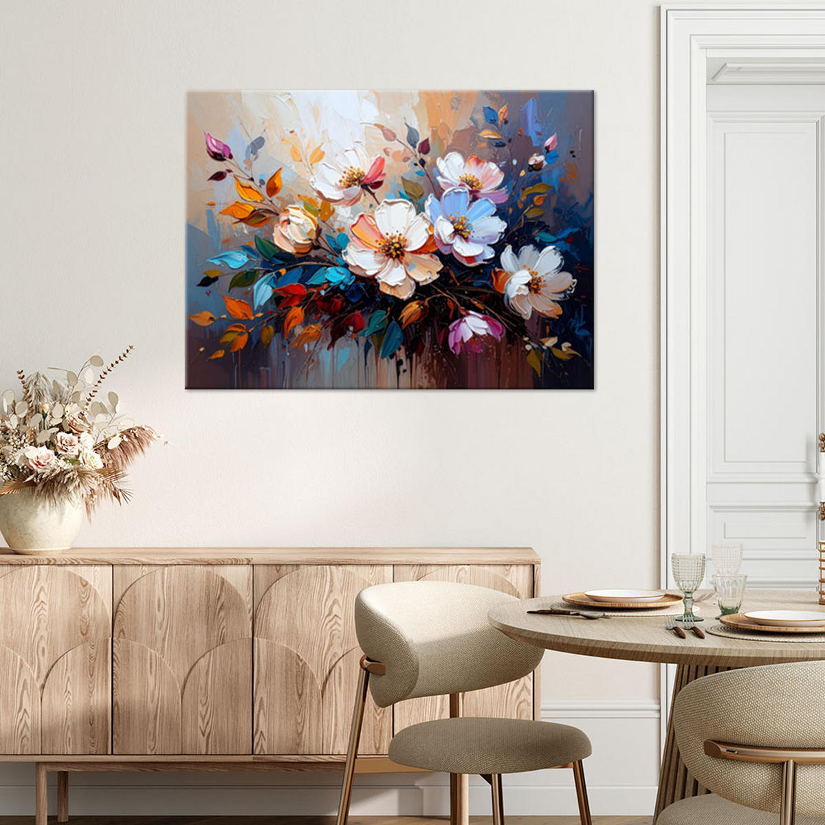 LEINWANDBILD Blumenstrauß Bunte Abstraktion 120x80cm - Multicolor, Textil (120/80cm) - Feeby