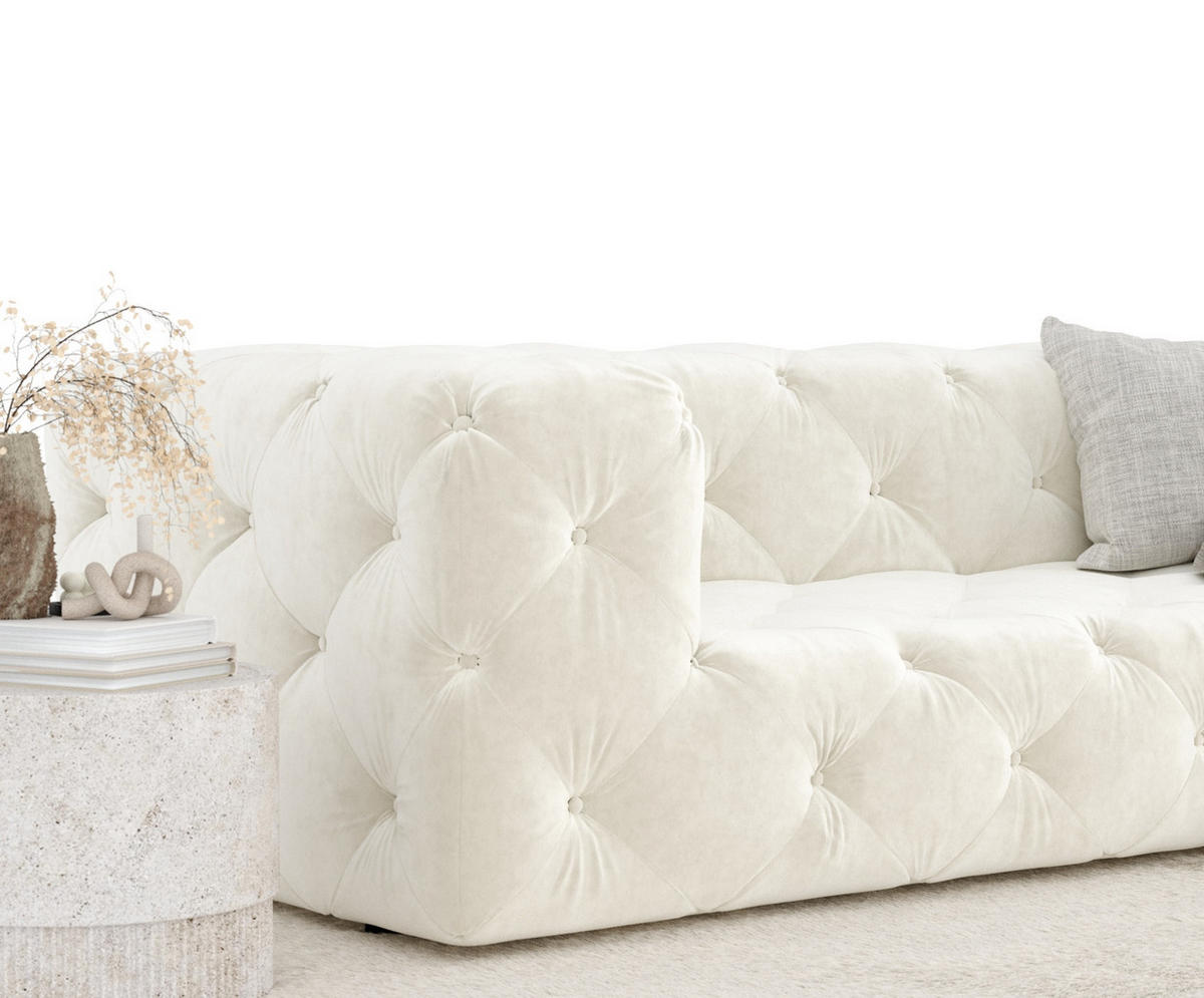 3-SITZER-SOFA Cosimo Creme Samtstoff - Creme/Schwarz, Holz/Holzwerkstoff (230/71/100cm) - Maison de Reve