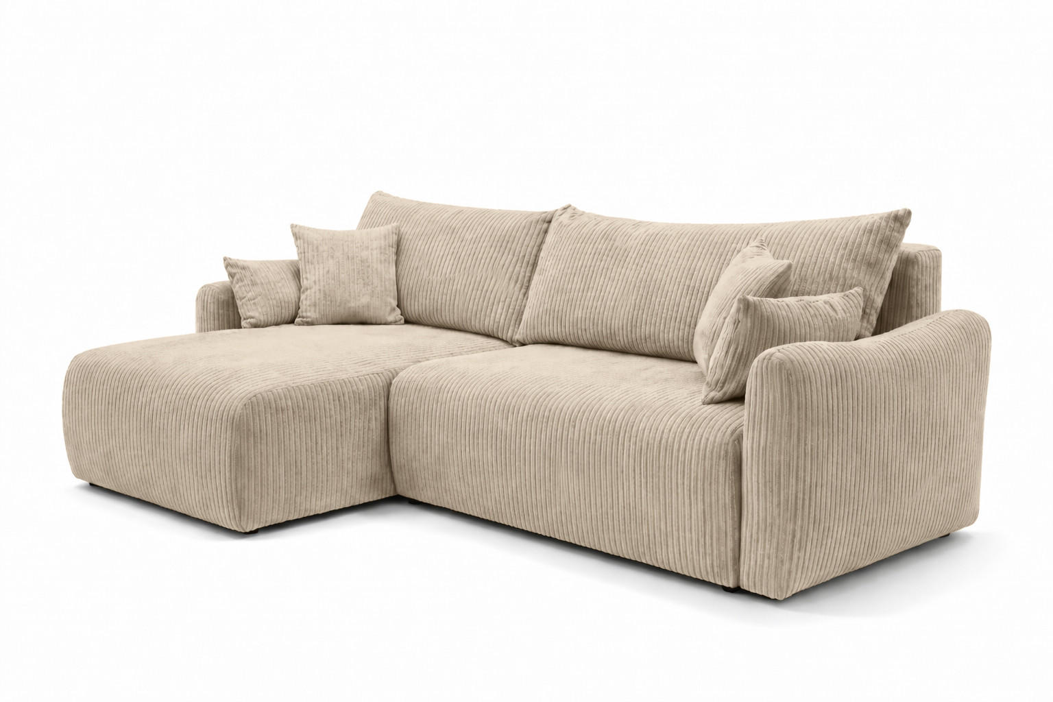 ECKSOFA Mit Schlaffunktion, Cordstoff Poso, Dunkelbeige, Links, JAPANDI - Beige, Holz (262/145cm) - Kaiser Möbel