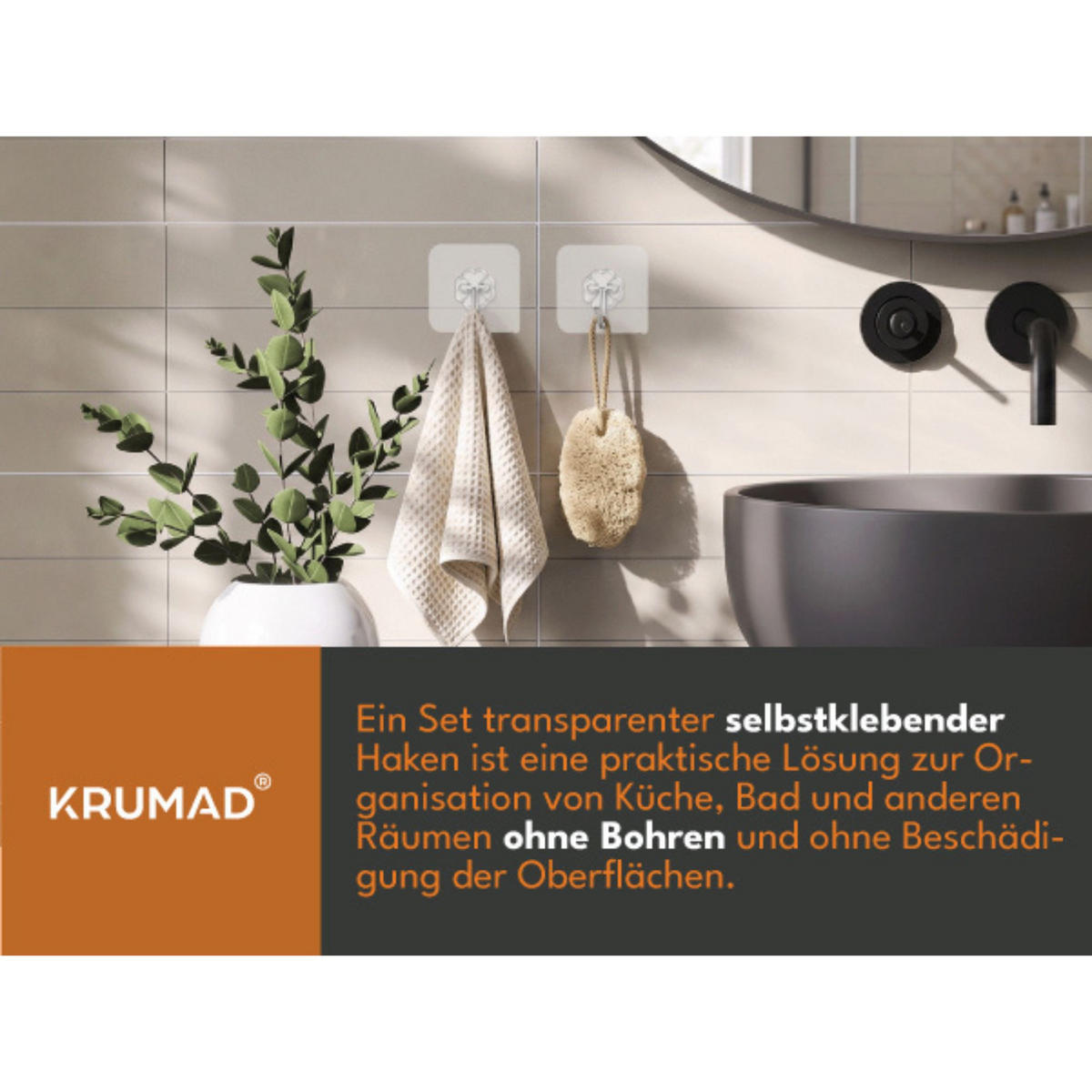 KLEBEHAKEN Extra Stark 30 Stück - Transparent, Kunststoff (5.5/5.5/0.5cm) - KRUMAD