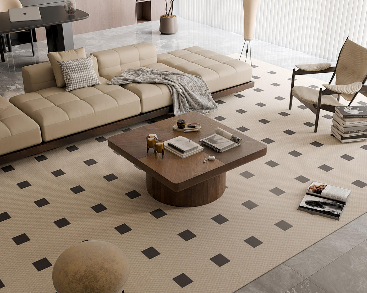 COUCHTISCH 78/78/38 cm walnuss aus Massivholz und MDF mit Parquet-Design und zylindrischem Sockel - Walnussfarben, Holz (78/78/38cm) - OKWISH