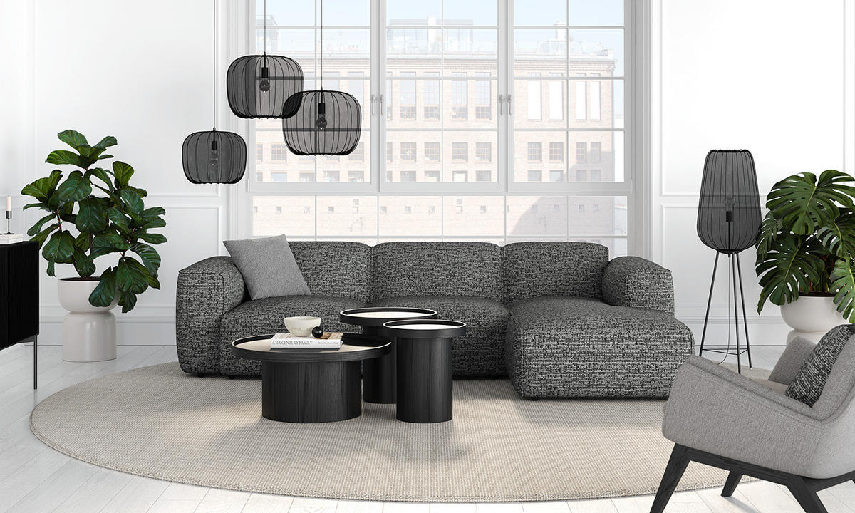 3-SITZER ECKSOFA mit Longchair - Schwarz/Grau, Kunststoff/Textil (284/173cm) - home24