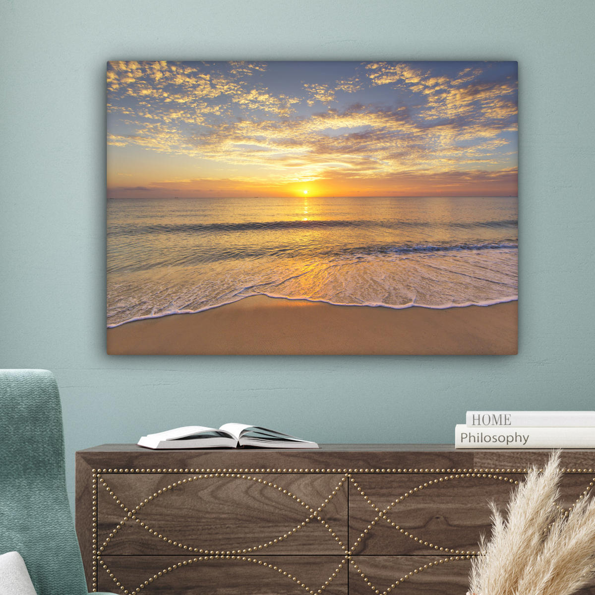 LEINWANDBILD Strand - Sonnenuntergang - Meer Wandbilder 80x60 cm - Gelb, Textil (80/60cm) - MuchoWow