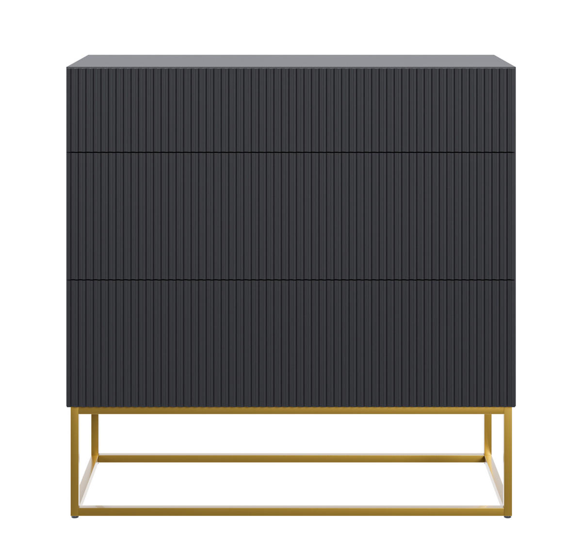 KOMMODE Veldio Schwarz mit 3 Schubladen 90 cm - Goldfarben/Schwarz, Holzwerkstoff/Metall (90/90/38cm) - Selsey