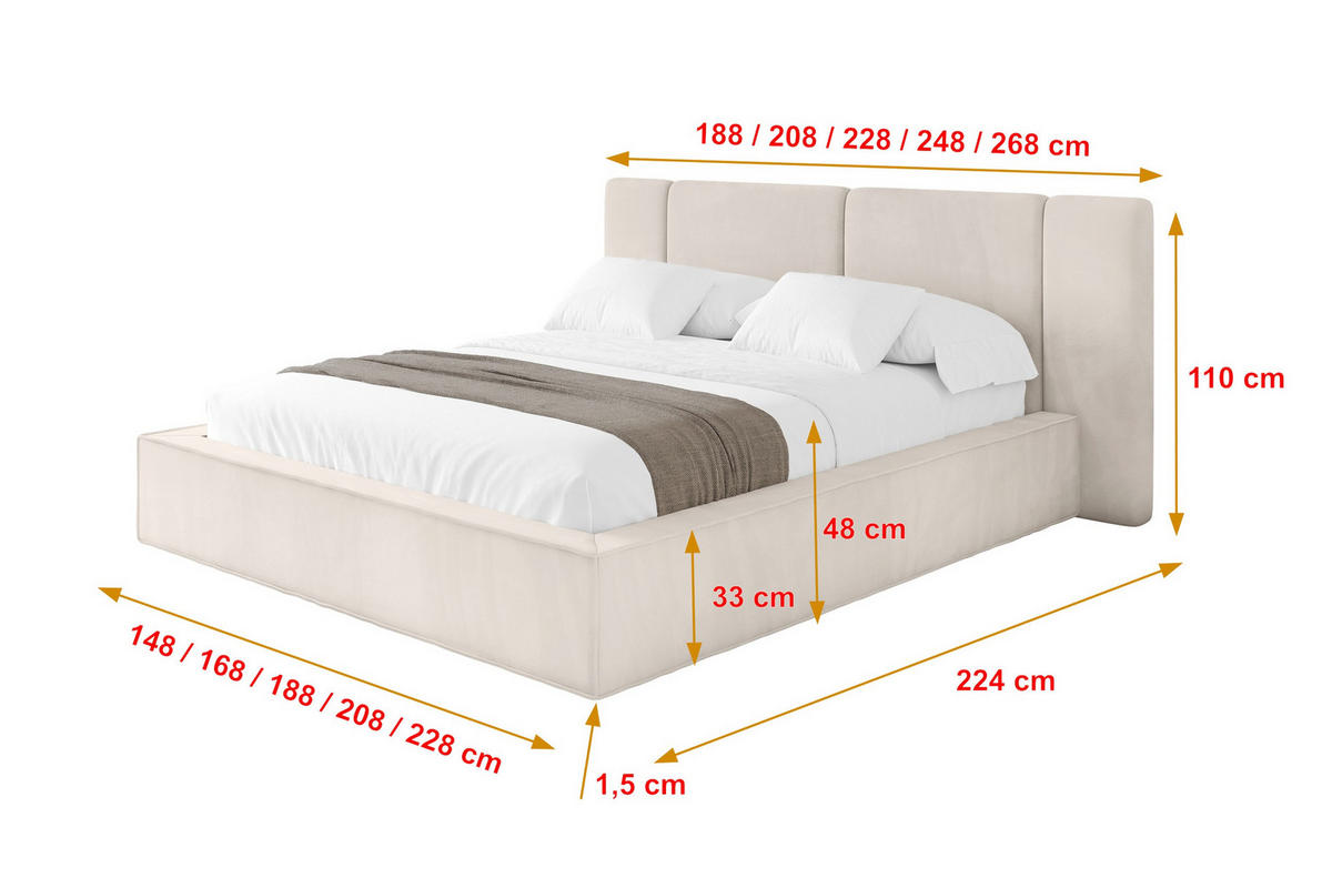 POLSTERBETT mit Bettkasten und Lattenrost, Bett mit Matratze H3/H4 - RIVO 160x200 Beige - Ecru, Holzwerkstoff/Textil (160/200cm) - ALTDECOR