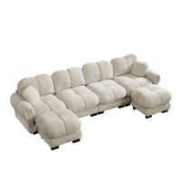 WOHNLANDSCHAFT DE-34384 U-Form mit 2 Ottomans und Steppdesign Hellkhaki - Sandfarben, Textil (149/90/330cm) - ComfortXL