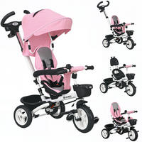 KINDERDREIRAD DE-10441 6-in-1 mit Schiebestange, Dach & Gurt Rosa - Pink, Metall (112/50/104cm) - ComfortXL