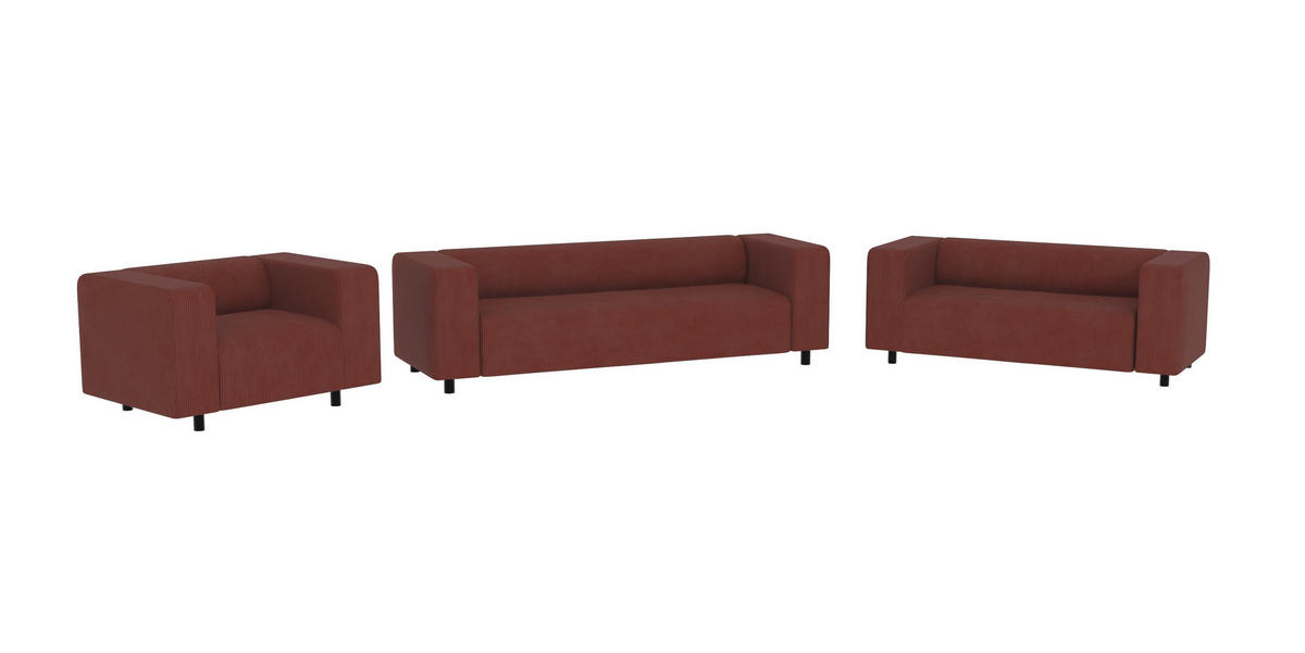 SITZGARNITUR 3+2+1 Tove Terrakotta Cord - Terra cotta/Schwarz, Holz/Kunststoff (175/65/80cm) - S-Style Möbel