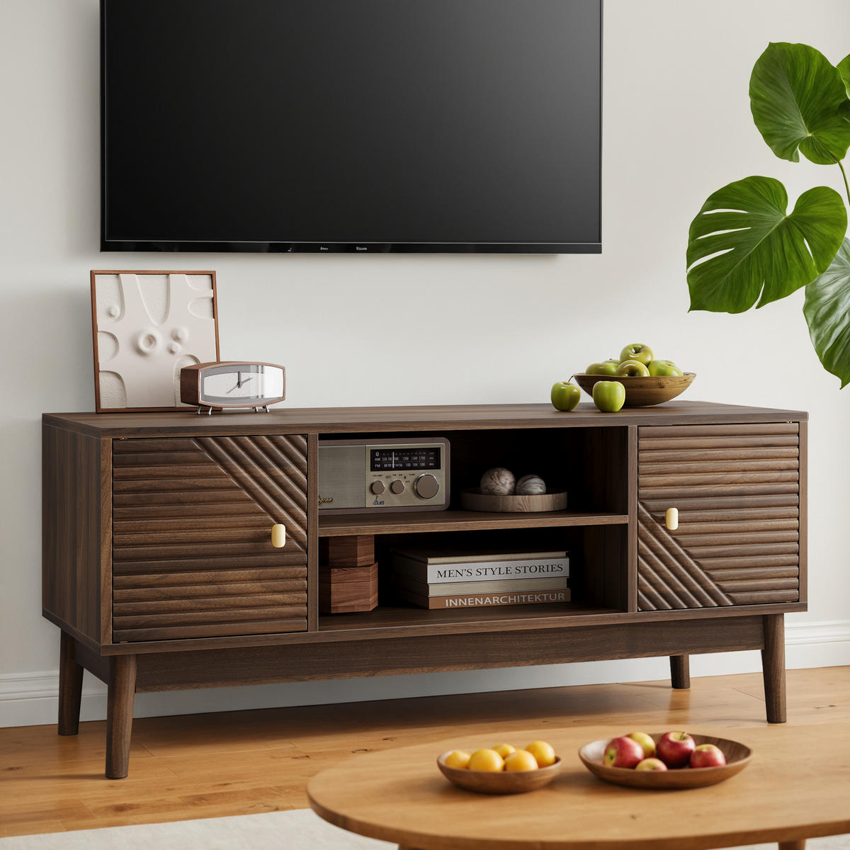 TV-ELEMENT 110/40/48 cm Walnuss mit Stauraum - Nussbaumfarben, Holz (110/48/40cm) - Oxeza