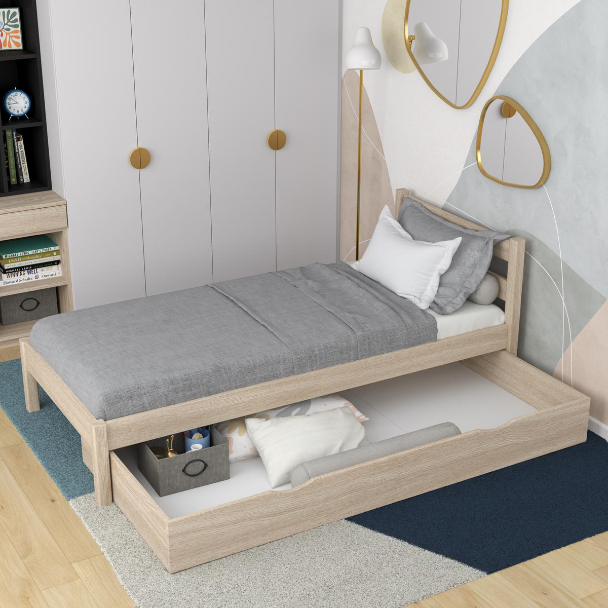 BETT mit Schublade N01 Sonoma Eiche 120/200 - Sonoma Eiche, Naturmaterialien/Holz (120/200cm) - N-Wood
