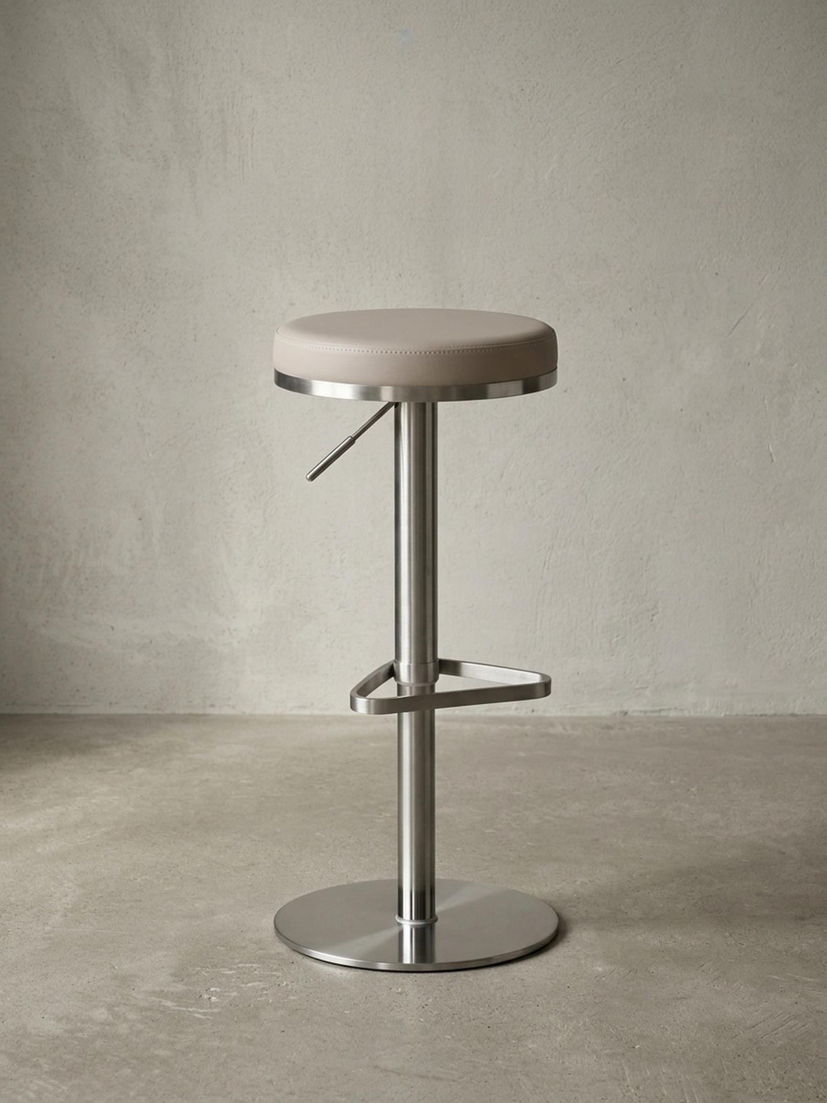 BARHOCKER Höhenverstellbar Gepolstert Triangel-Fußablage ELBE, Beige 38x38x82 cm - Beige/Silberfarben, Kunststoff/Textil (38/82/38cm) - KADIMA DESIGN