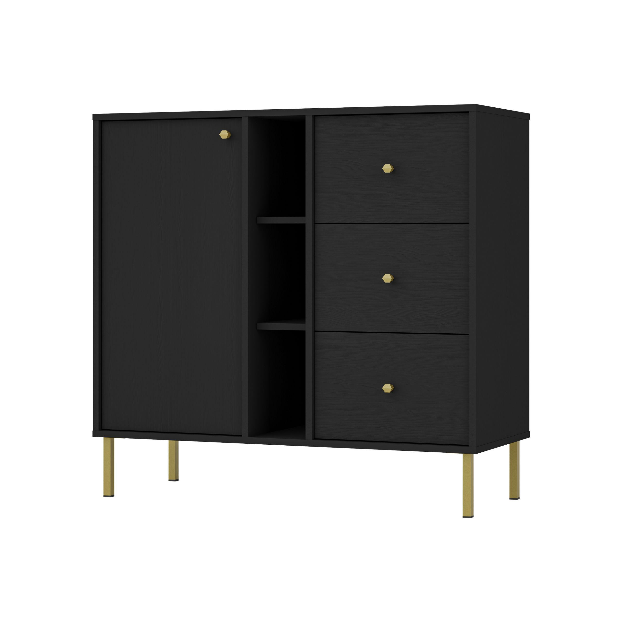 KOMMODE TORINO 100/95/41 cm mit 3 Schubladen 1 Türen Graphitfarben - Graphitfarben, Holzwerkstoff (100/95/41cm) - MASSENO