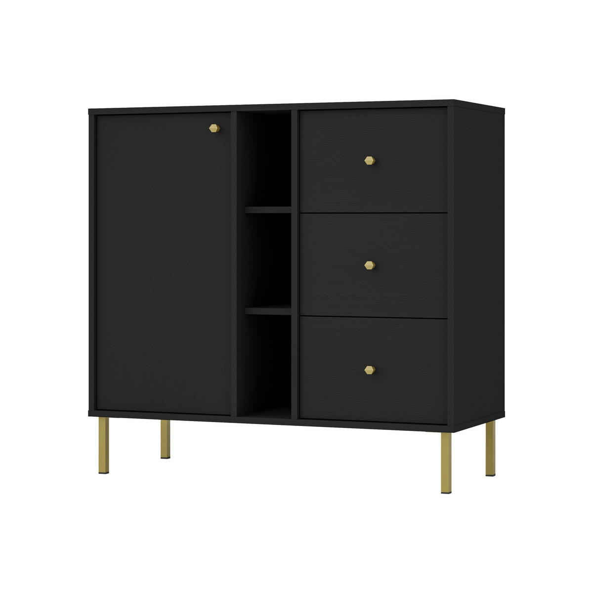 KOMMODE TORINO 100/95/41 cm mit 3 Schubladen 1 Türen Graphitfarben - Graphitfarben, Holzwerkstoff (100/95/41cm) - MASSENO