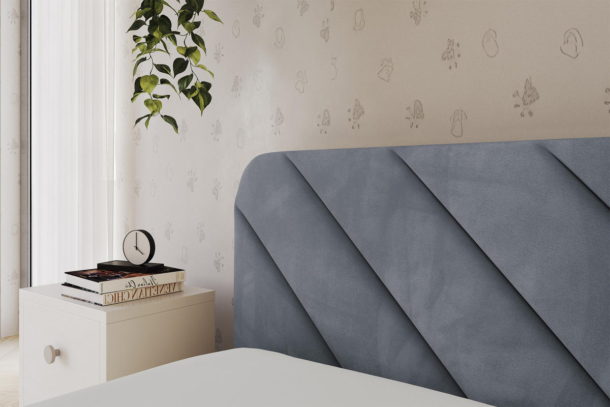 EINZELLBETT Jugendbett mit Bettkasten und Matratze H3/H4, Rechts - FIKY 80x200 Grau - Blaugrau, Holzwerkstoff/Textil (80/200cm) - ALTDECOR