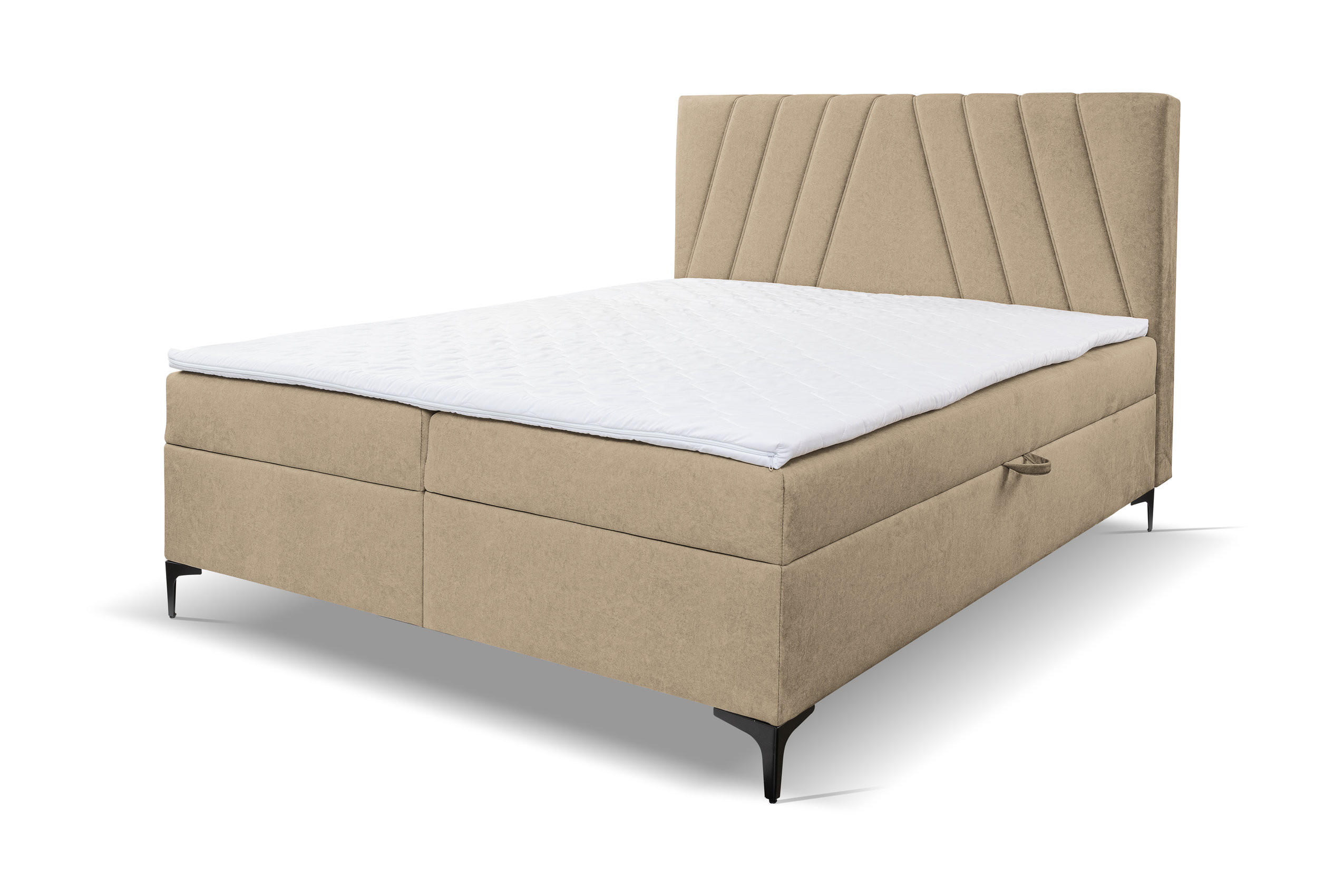 BOXBETT CAPRI mit 2 Bettkästen, Maße: 180x200 cm, Farbe: Hellbraun, Velourstoff, mit Bonell-Matratze inkl. Topper - Hellbraun, Holz/Kunststoff (180/200cm) - VENASI MÖBEL