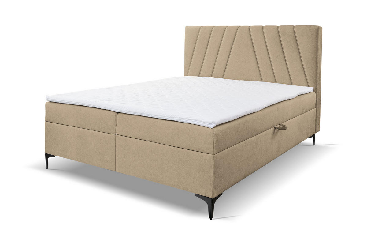 BOXBETT CAPRI mit 2 Bettkästen, Maße: 180x200 cm, Farbe: Hellbraun, Velourstoff, mit Bonell-Matratze inkl. Topper - Hellbraun, Holz/Kunststoff (180/200cm) - VENASI MÖBEL