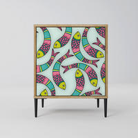 SIDEBOARD INDIAN FISH, Eichefarben, 57,5x42x72,5 cm, Schwarze Metallfüße - Eichefarben/Multicolor, Holzwerkstoff/Metall (57.5/72.5/42cm) - SpaceRebels