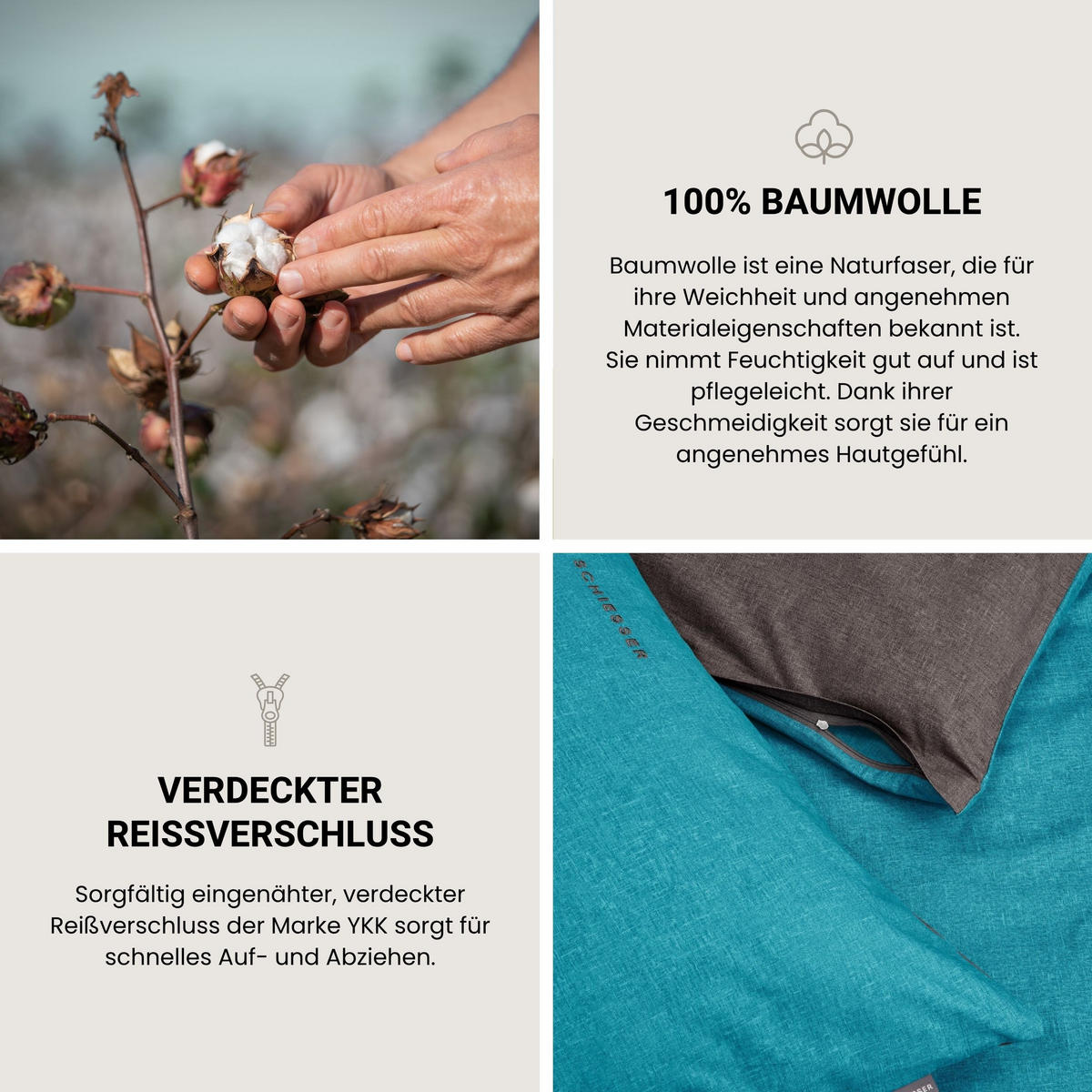 BETTWÄSCHESET Doubleface Renforcé 2-teilig 135x200 cm Türkis-Dunkelgrau - Türkis/Dunkelgrau, Textil (135/200cm) - SCHIESSER