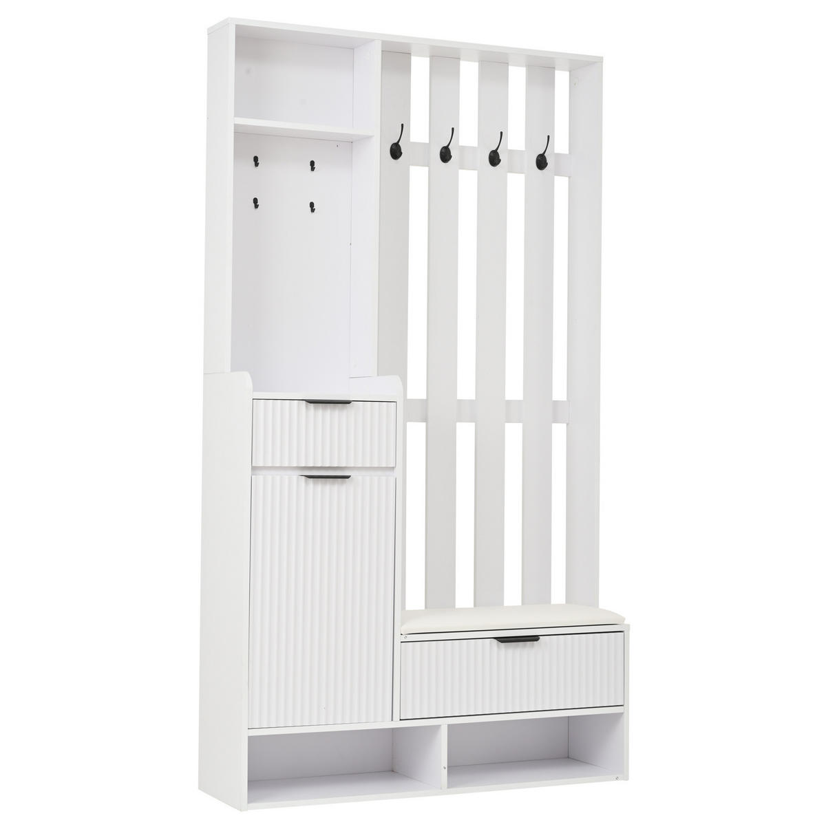GARDEROBENKOMBINATION 100/30/180 cm aus Spanplatte mit Sitzbank, Schubladen und Kippschutz Weiß - Weiß, Holzwerkstoff (100/180/30cm) - Modenvie