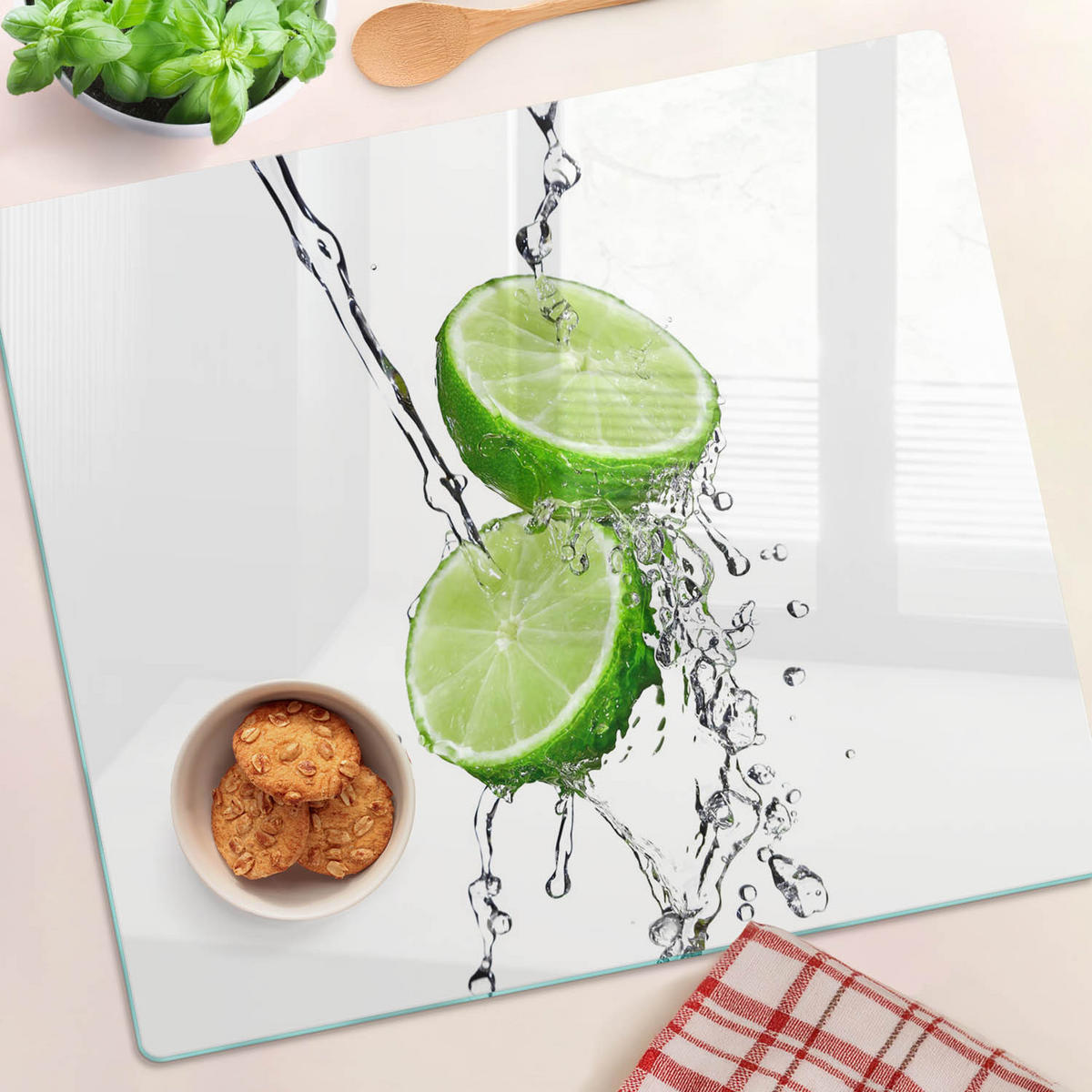 GLASPLATTE 60x52 cm Limetten und Wasser - Grün, Glas (60/0.4/52cm) - TULUP