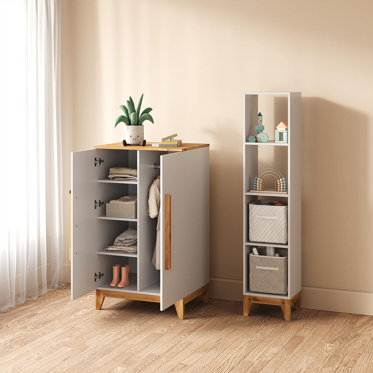 KINDERKLEIDERSCHRANK Mailo Weiß/Artisan 70 x 120 cm - Weiß/Eiche Artisan, Holzwerkstoff (70/120/53.4cm) - Livinity®