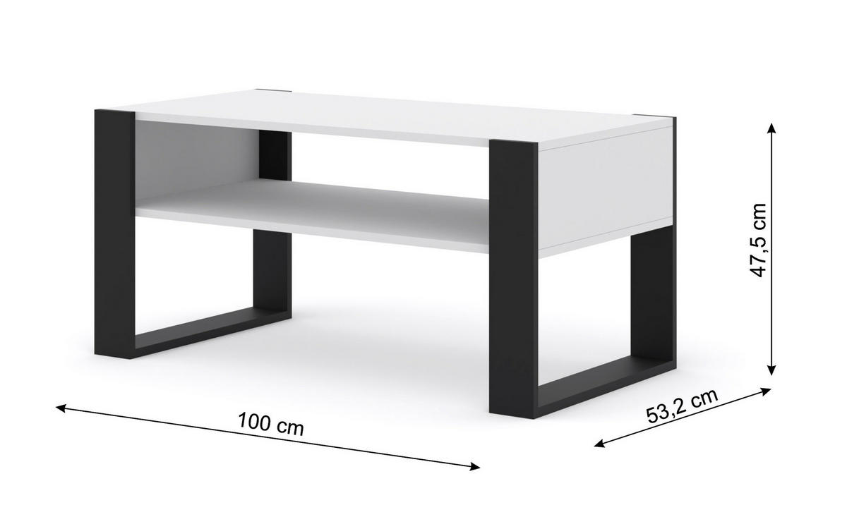 COUCHTISCH Weiß, Schwarz 100/47,5/50 - Schwarz/Weiß, Holzwerkstoff (50/100/48cm) - RAUMHIRSCH FURNITURE