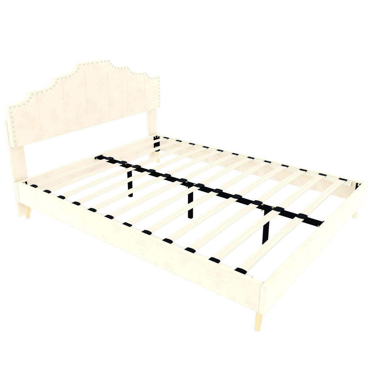 POLSTERBETT 140/200 cm mit geometrischem Kopfteil und Matratze, Beige - Beige, Textil (140/200cm) - Redom