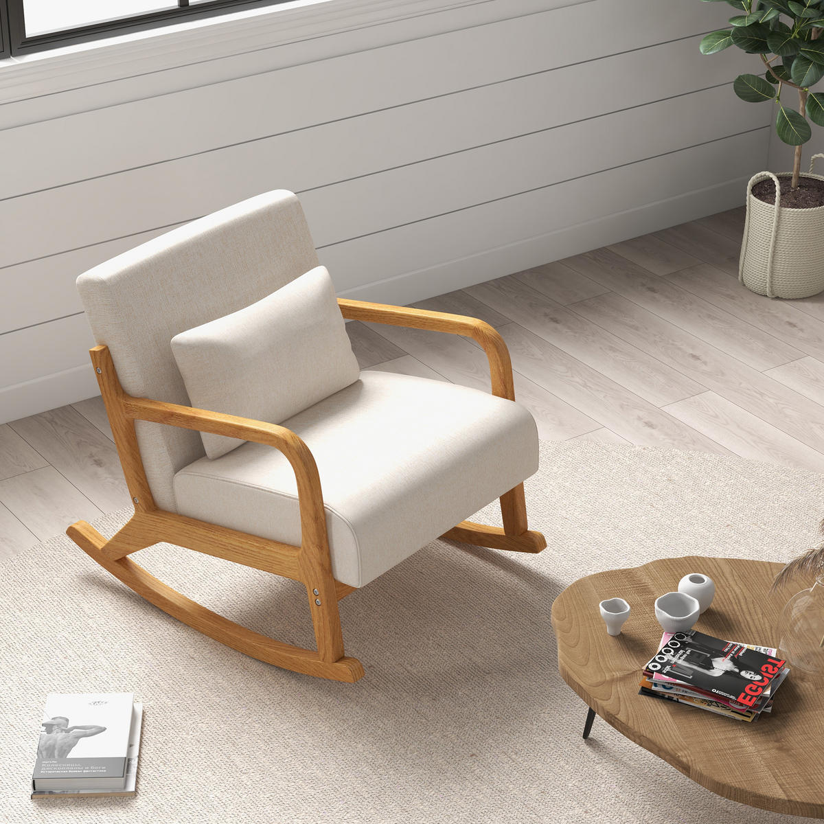 SCHAUKELSTUHL Retro 64,5x92x81,5 cm Beige - Creme, Holz (92/81.5/64.5cm) - furnicato