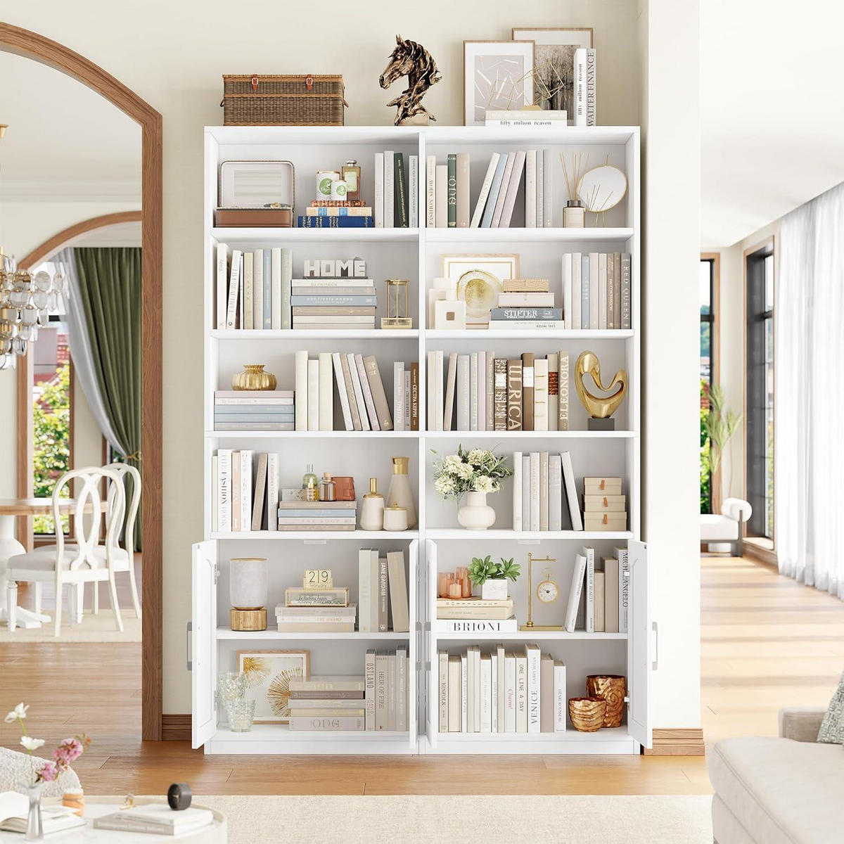 BÜCHERREGAL mit Türen 115 x 27 x 185,5 cm Weiß - Weiß, Holzwerkstoff (115/185.5/27cm)
