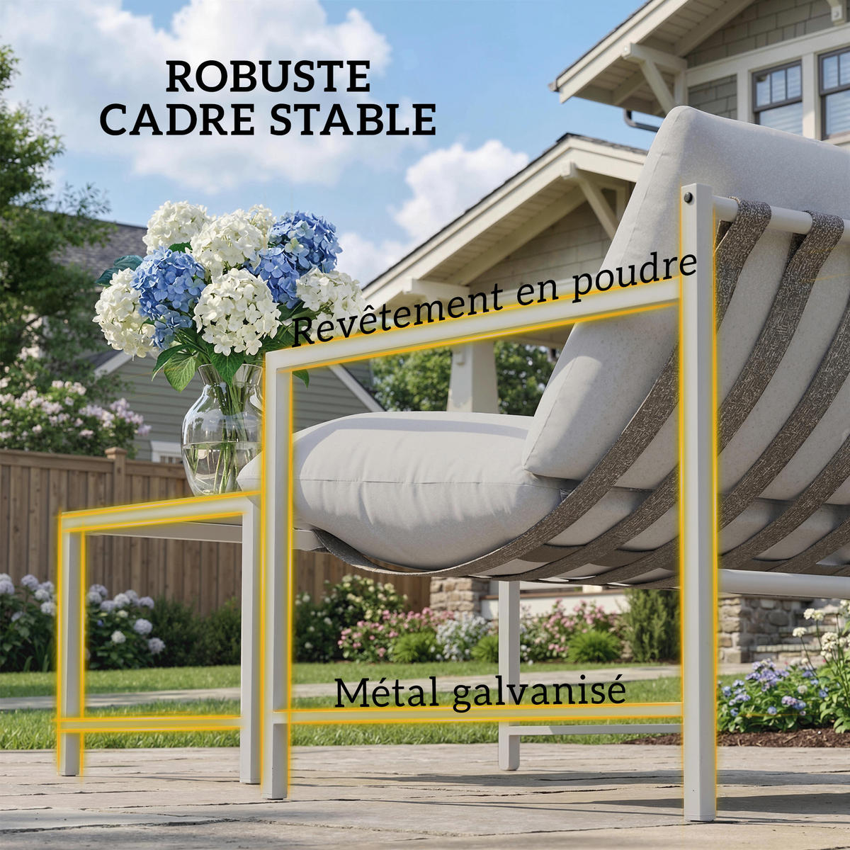 GARTENLOUNGE DE-13531 2-teilig, mit Tisch & 20 cm Kissen Hellgrau - Hellgrau, Metall - ComfortXL