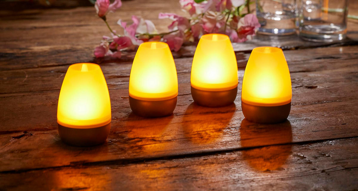 LED-AKKU-LOUNGE-LICHTER 4er-Set mit Touchsensor Kabellos für Innen und Außen RGBW Flackereffek Schwarz Transparent - Schwarz, Kunststoff (5/5/7cm) - Northpoint
