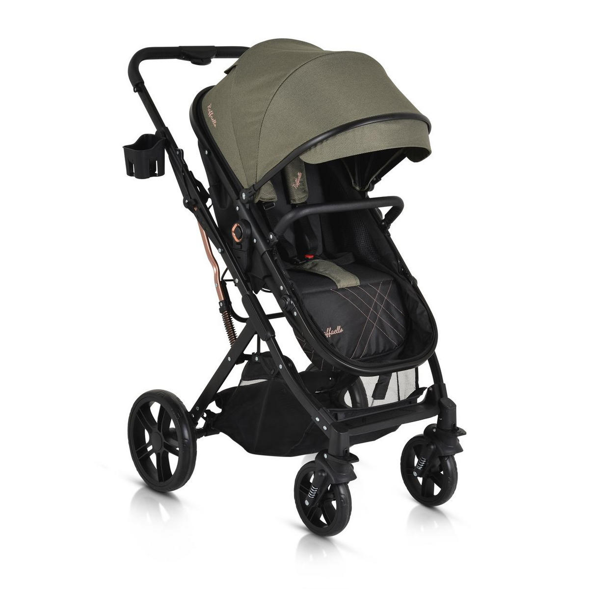 KINDERWAGEN Rafaello 2 in 1 grün mbaubar, Sportsitz, Fußabdeckung, Tasche - Grün, Metall (96/59/109cm) - Moni