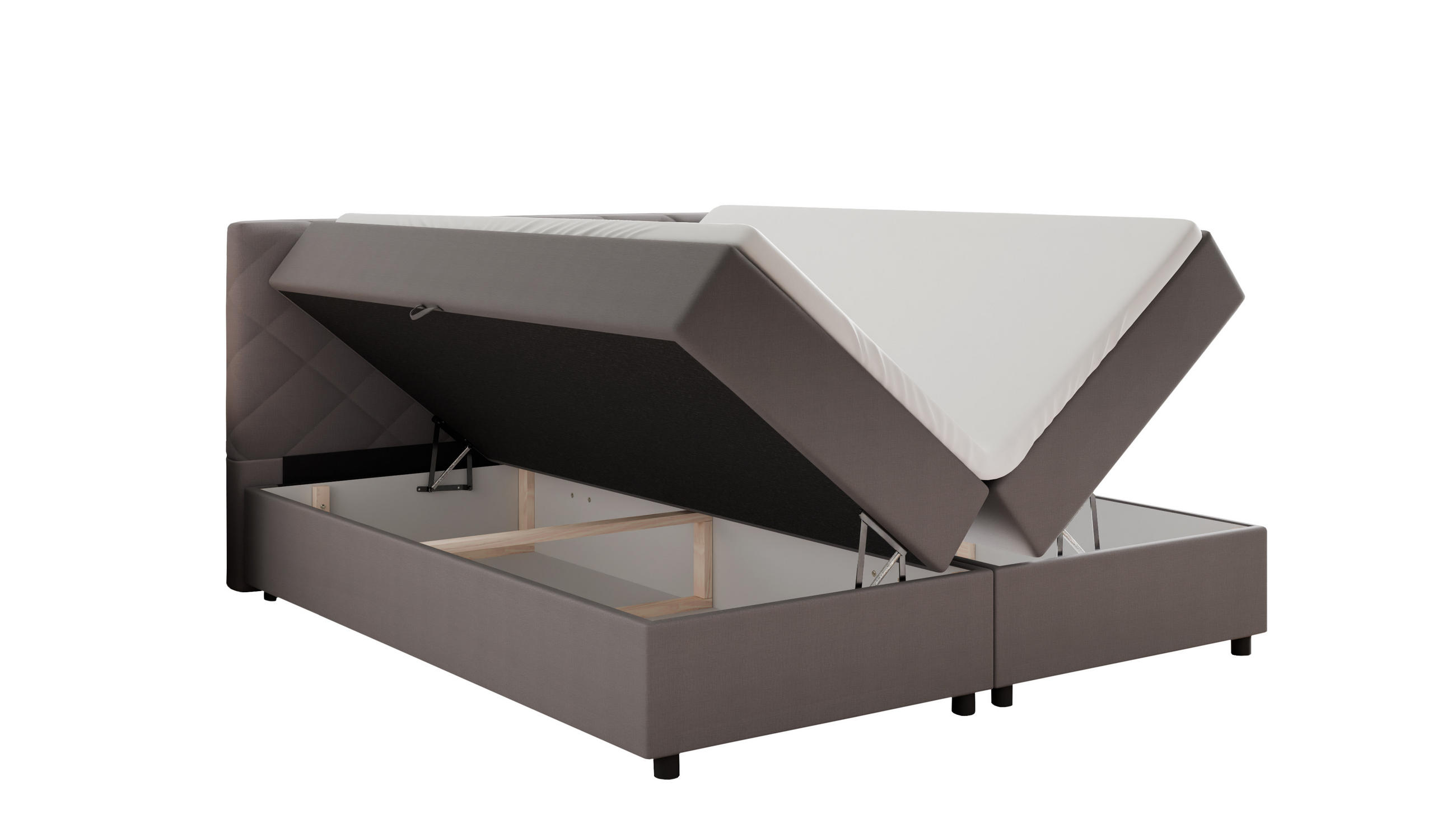 BOXBETT Diamaro 180x200 cm mit Bettkasten und Topper - Dunkelgrau - Grau, Holz (180/200cm) - Panda Möbel