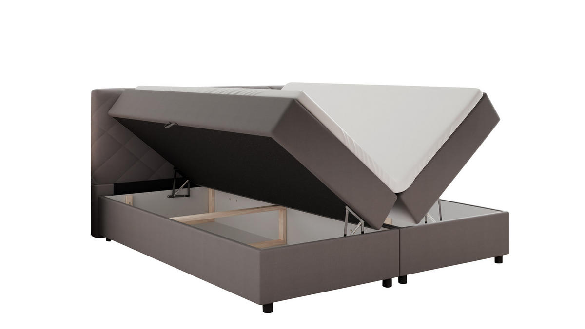 BOXBETT Diamaro 180x200 cm mit Bettkasten und Topper - Dunkelgrau - Grau, Holz (180/200cm) - Panda Möbel