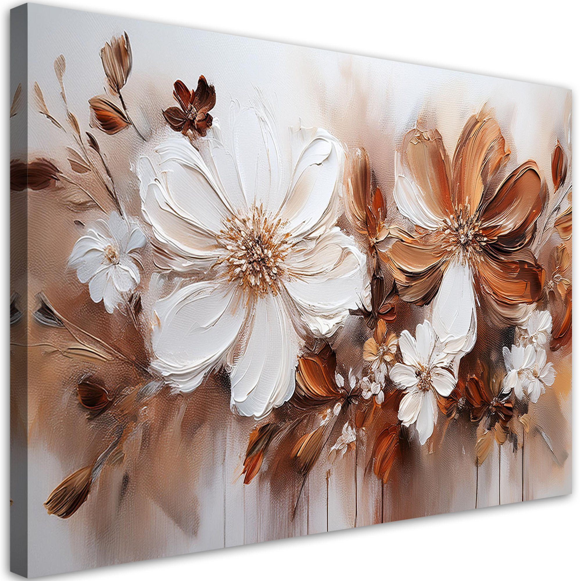 WANDBILD braune und weiße blumen natur - Braun, Textil (90/60cm) - Feeby