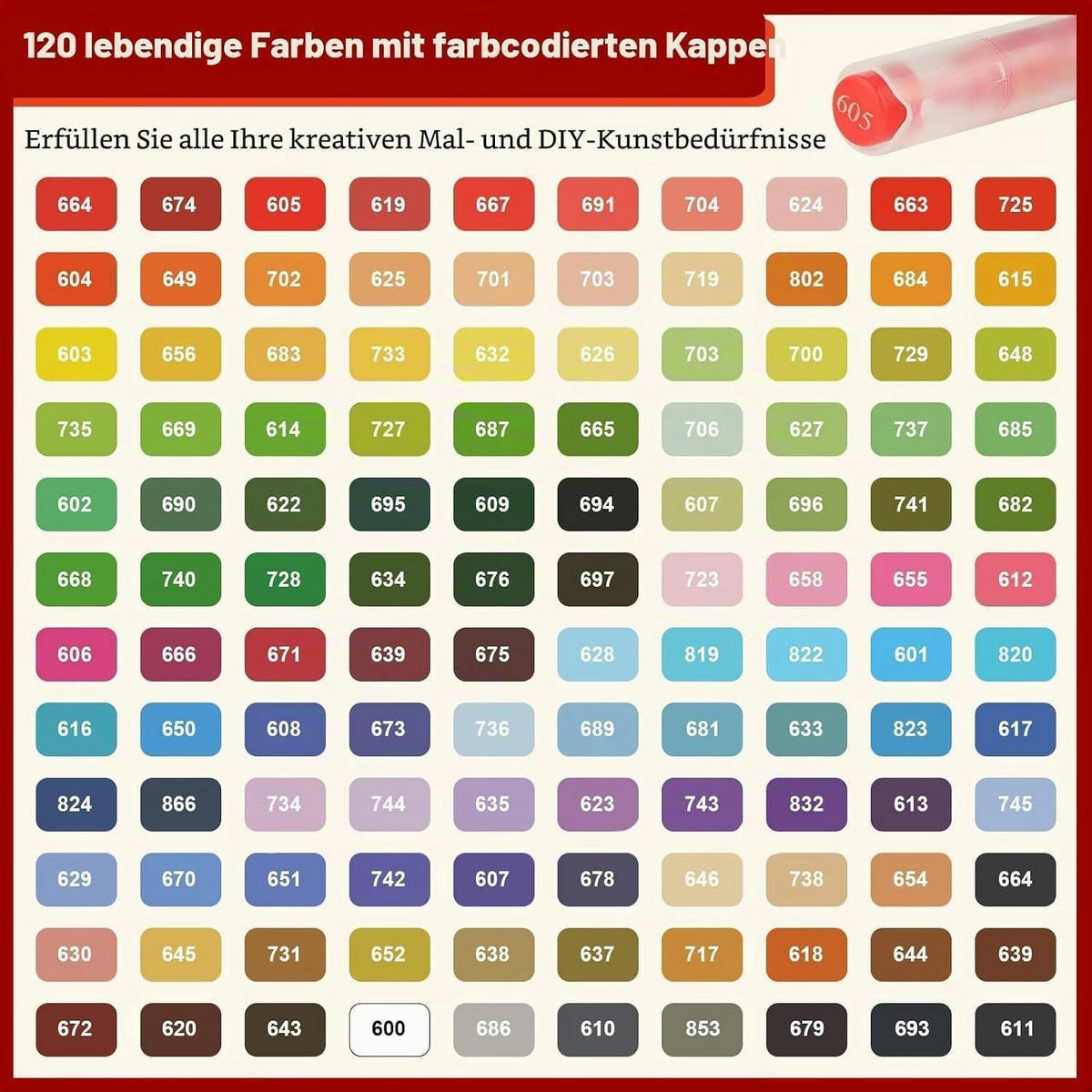 ACRYLSTIFTE Set 120 Farben mit flexibler Pinselspitze - Multicolor, Kunststoff (14/7/30cm)
