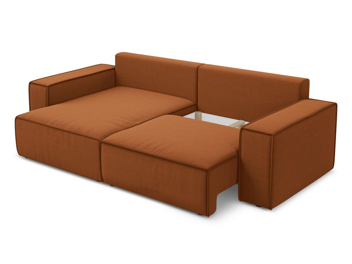ECKSOFA mit Schlaffunktion Samt Stoff Orange - Terra cotta/Schwarz, Kunststoff/Textil (148/257cm) - Makamii
