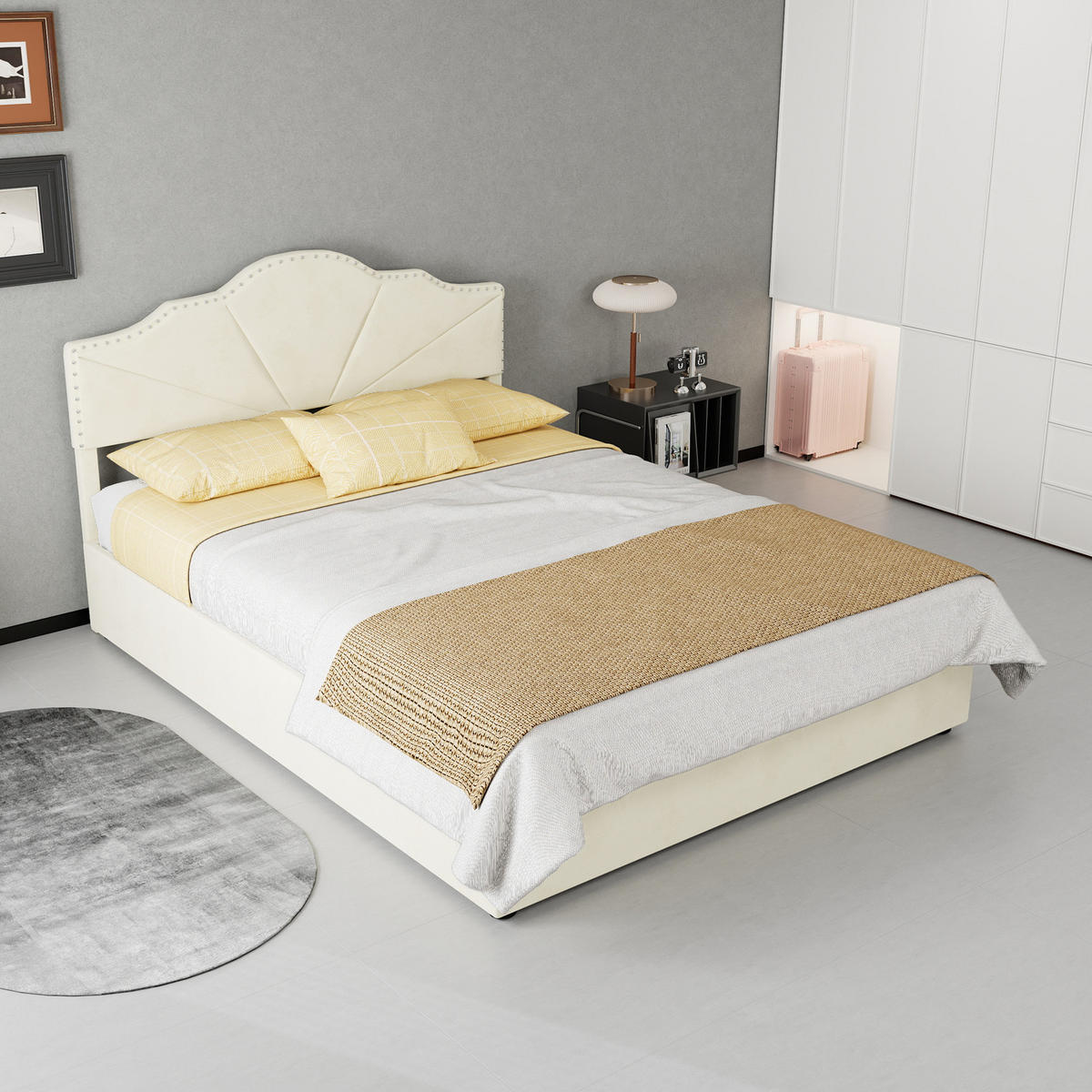 STAURAUMBETT 140/200 cm mit Pneumatik-Stauraum und Matratze, DE-32959, in Beige - Beige, Metall (140/200cm) - ComfortXL