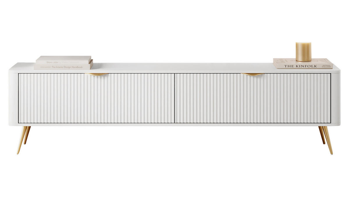 TV-ELEMENT Lante 200 2D - Goldfarben/Weiß, Holzwerkstoff/Metall (200/52/38cm) - MIRJAN24