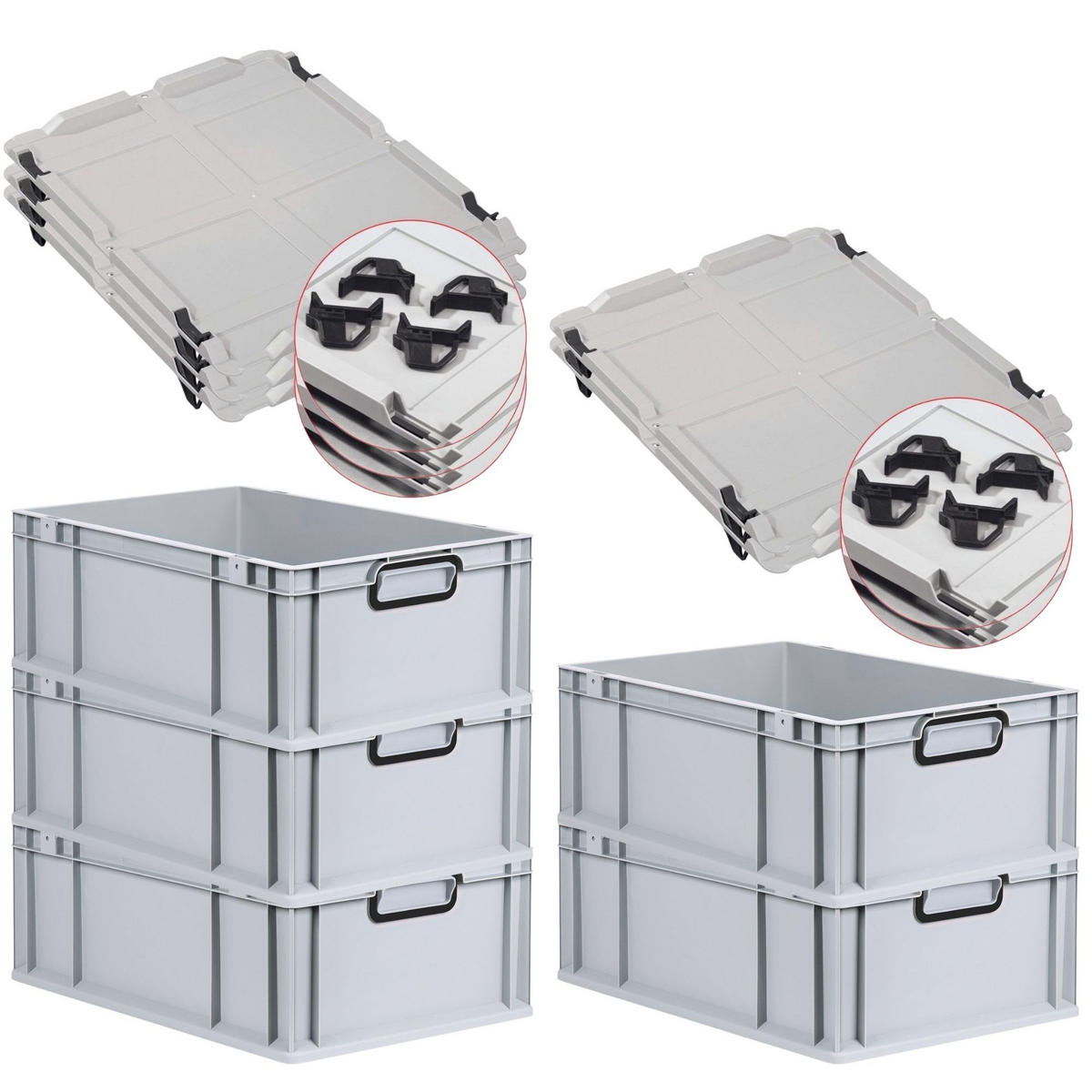EUROBOX 5x NextGen Color mit Auflagedeckel 22x40x60 cm 44 Liter Grau Griffe schwarz zu - Schwarz/Grau, Kunststoff (40/22/60cm) - PROREGAL