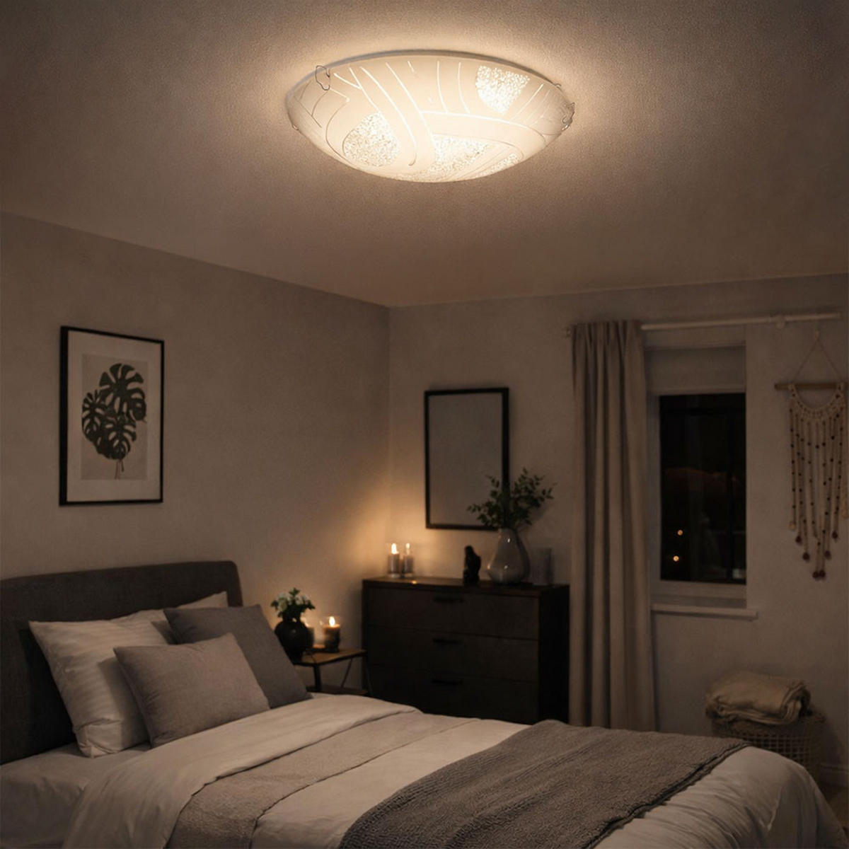 LED DECKENLEUCHTE Metall Weiß Kristalloptik 2er Set - Weiß, Glas (25/25/8cm) - Globo Lighting