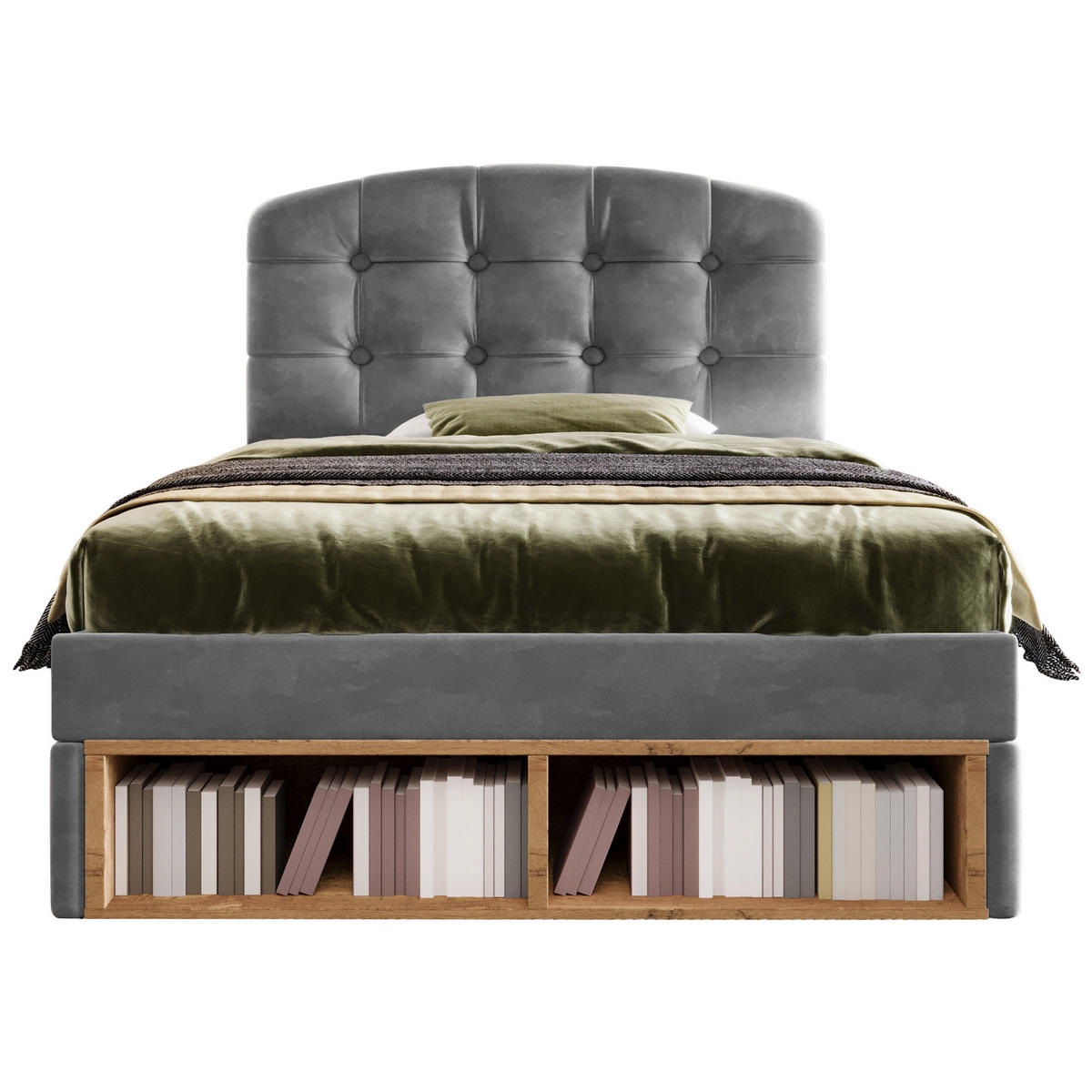 POLSTERBETT 90/200 cm DE-00608, in Beige, 2 Schubladen - Grau, Holz (90/200cm) - ComfortXL