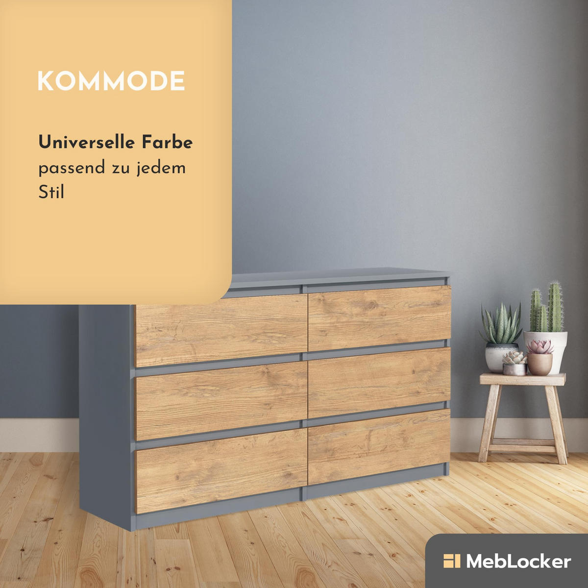 KOMMODE mit 6 Schubladen 120 cm Anthrazit/Lancelot - Anthrazit/Eiche Artisan, Holzwerkstoff (120/78.5/39cm) - MebLocker