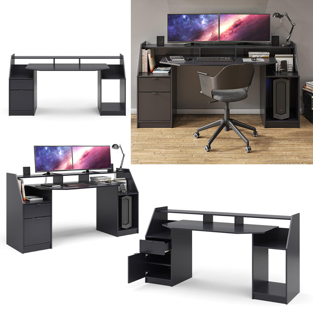 GAMING TISCH Joel Schwarz 179.8 x 65.5 cm - Schwarz, Holzwerkstoff (65.5/179.8/90.6cm) - Vicco