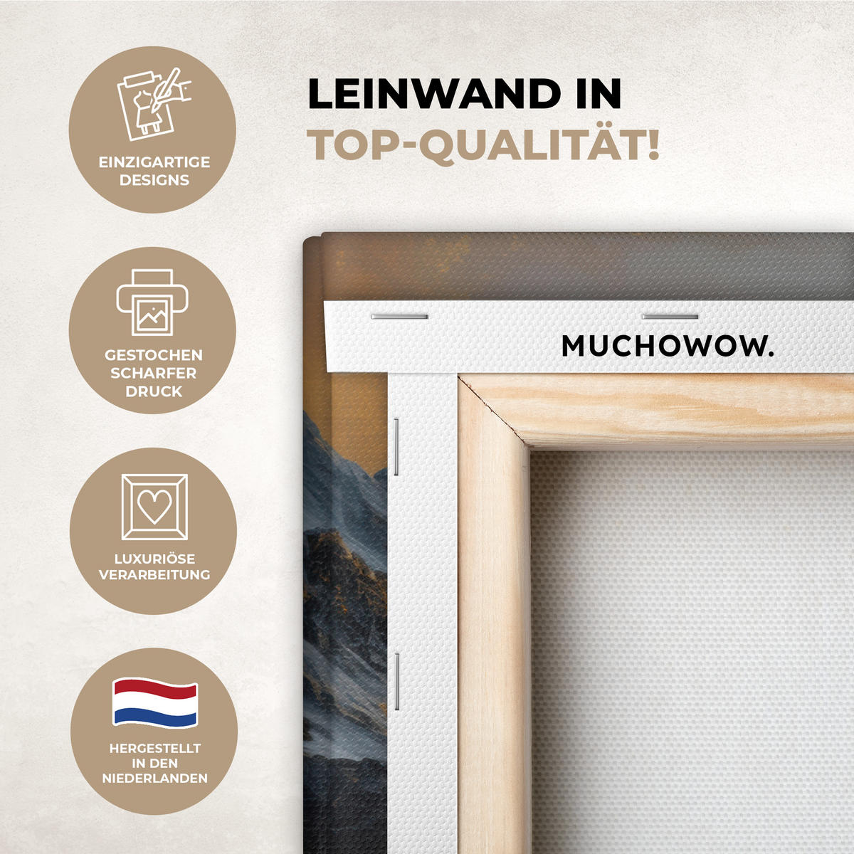 LEINWANDBILD Bergkulisse mit goldenem Sonnenuntergang Wanddeko 90x60 cm - Goldfarben, Textil (90/60cm) - MuchoWow