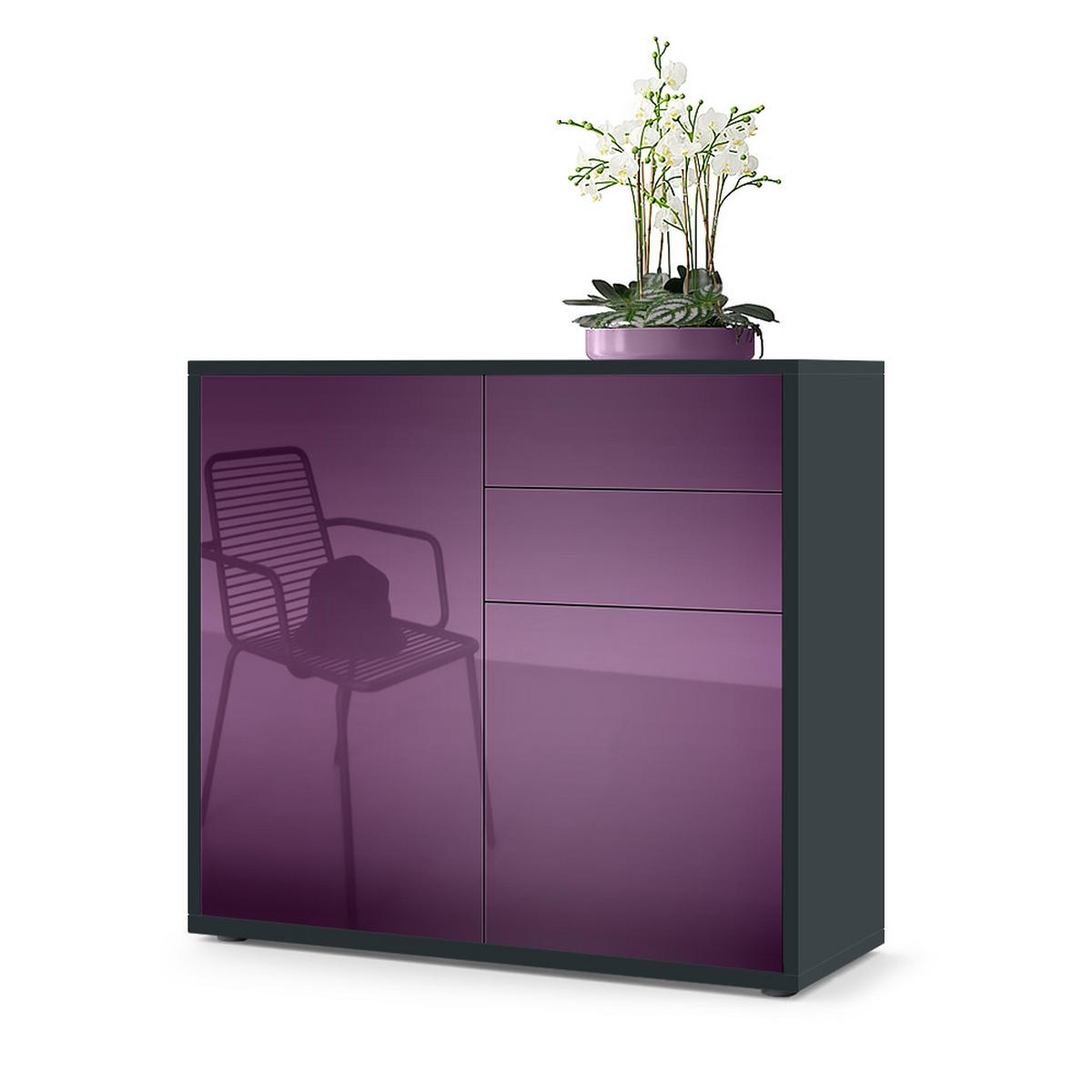 KOMMODE Ben Front in Brombeer Hochglanz - Brombeere, Holzwerkstoff (79/74/36cm) - Vladon